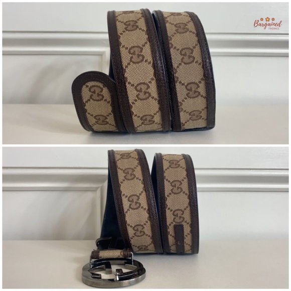 Authentic GUCCI Brown Monogram Canvas Silver Interlocking G Buckle Belt 90/36 - Picture 8 of 14